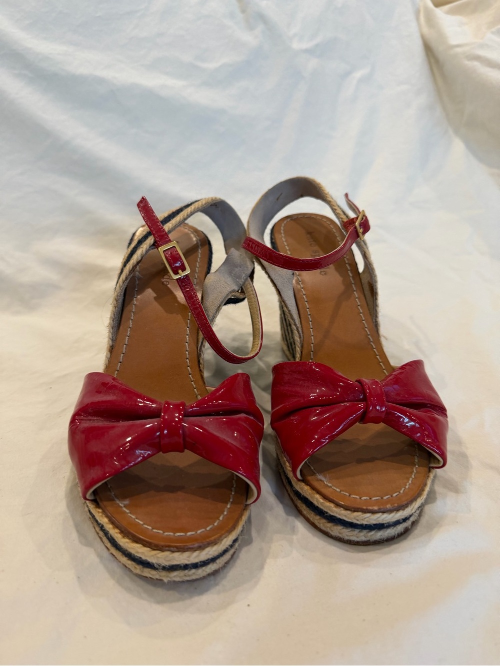 kate spade Red Patent Bow Espadrille Wedges with Ankle Strap